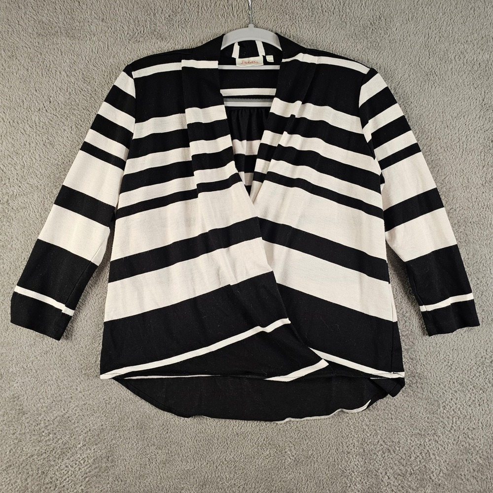 Deletta Anthropologie Black White Striped Surplice Wrap Knit Top Small S
